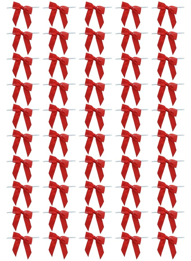 Verkelly 50 Pack 3.5 Inch Satin Ribbon Twist Tie Bows for Gift Wrapping, Treat Bags, Party Favors, and Decorations(Red) - Image 1